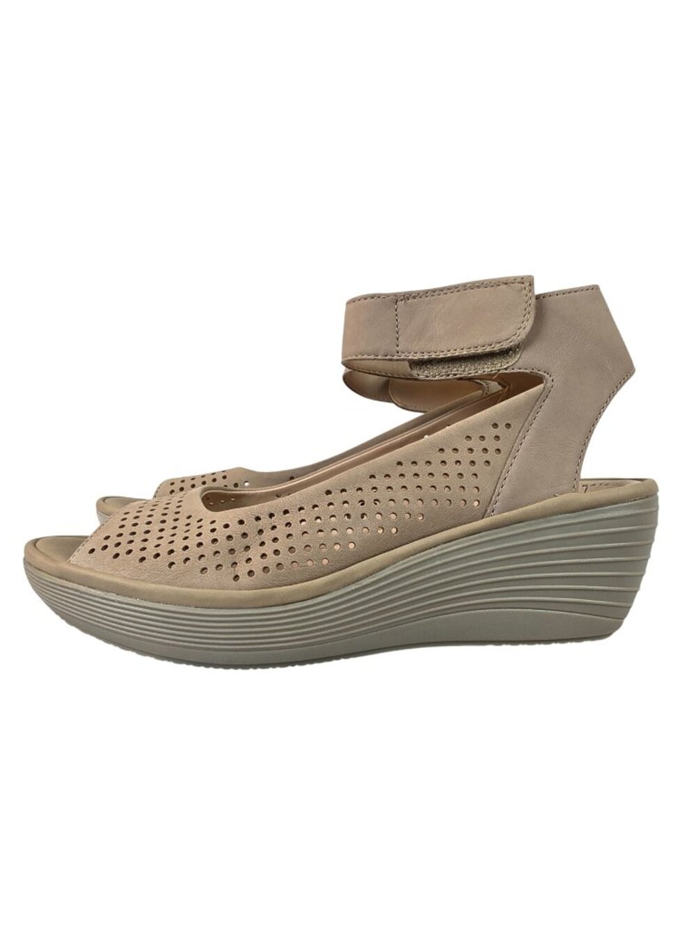 Clarks Reedly Salene Womens Size 10 Sand Leather Wedge Sandals Collection